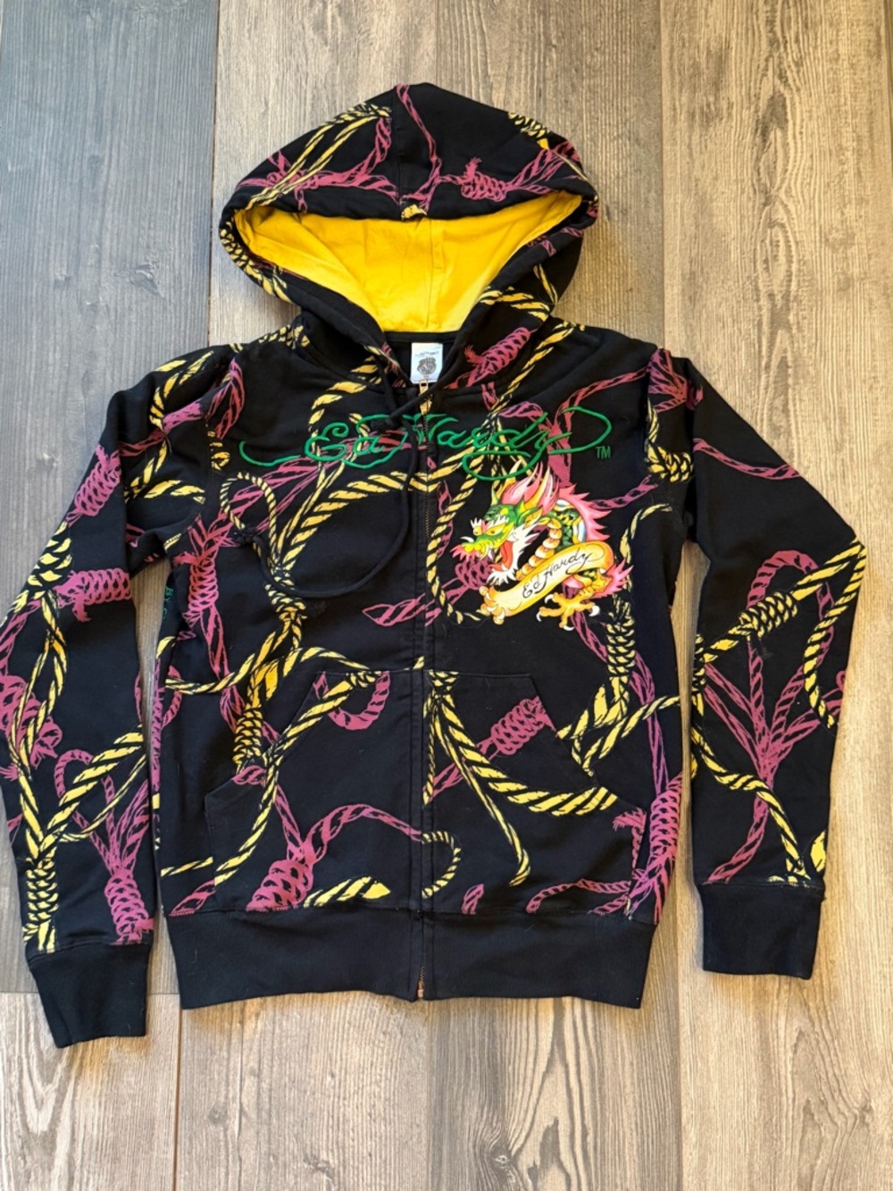 Ed Hardy Women’s Black Dragon Rope Print Zip Hoodie